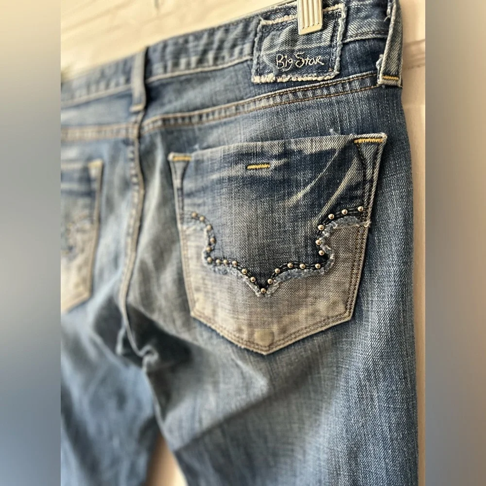 Big Star Low-Rise Boot Flare Women’s Tall Distressed Bootcut Jeans Sz 28 Long